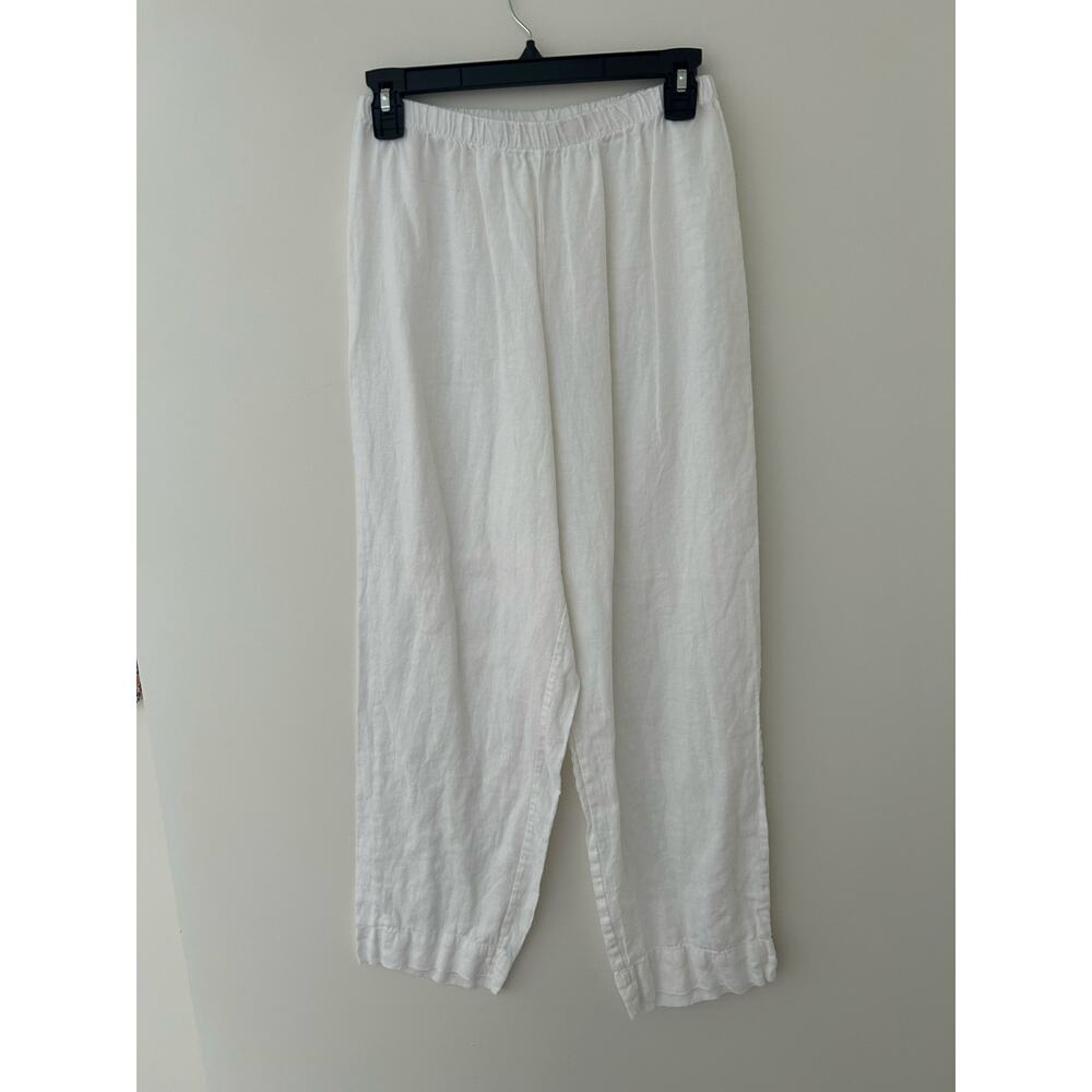 Bryn Walker Light Linen Ankle Pull On White Pants elastic waistband EUC S USA